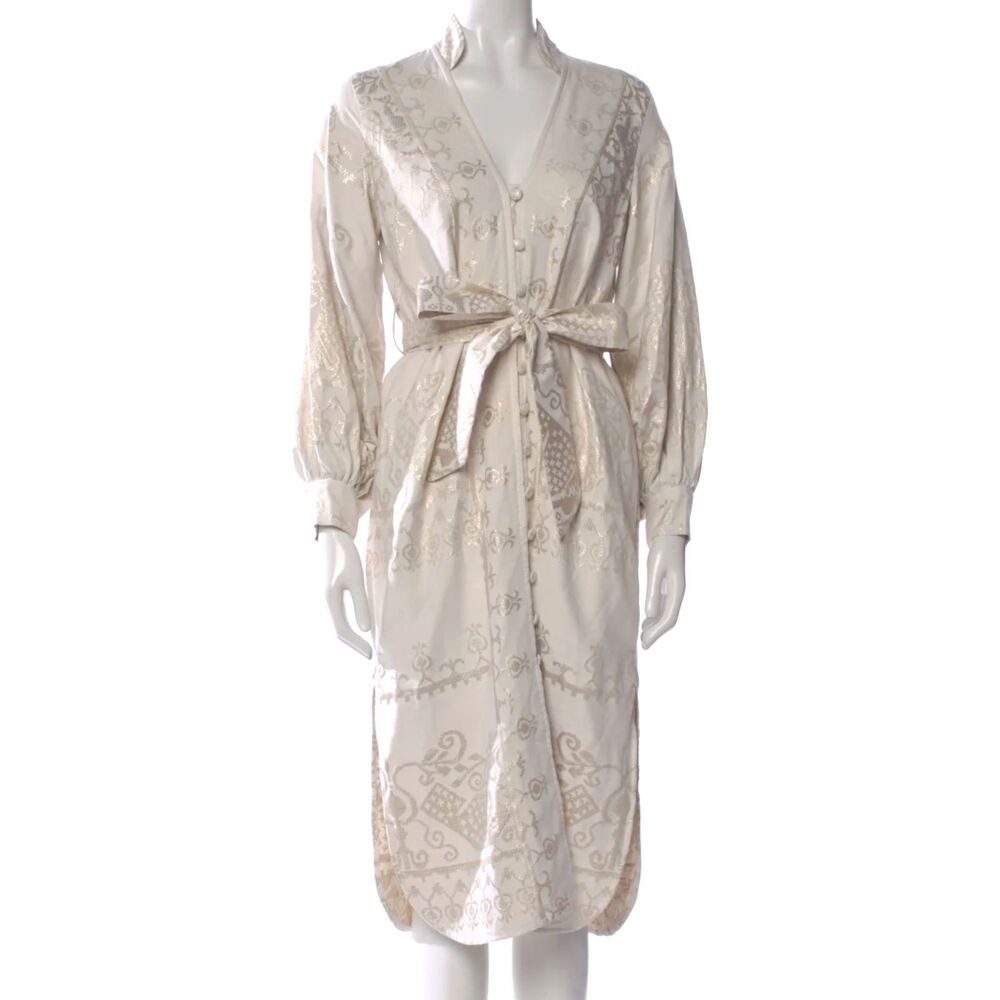 Lace The Label Cream & Gold Metallic Printed Midi Dress Large Made in Greece